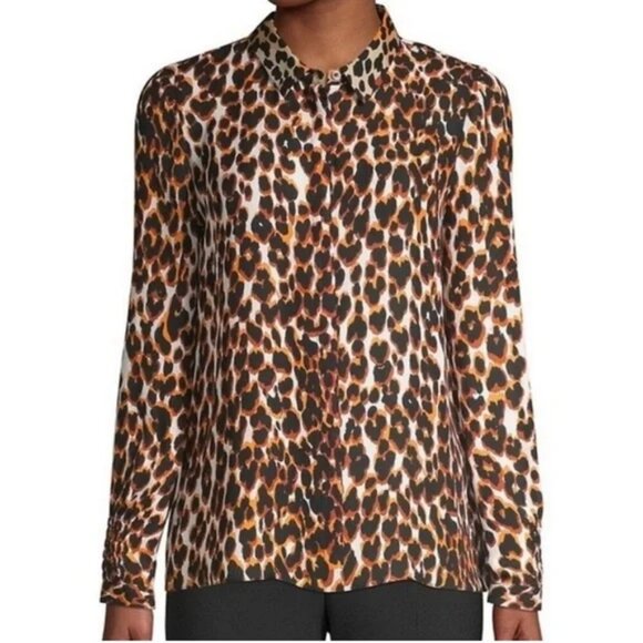 Womens Kobi Halperin Black Brown Silk Blend Animal Print Blouse Top M - Picture 1 of 11